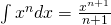 Rendered by QuickLaTeX.com \int x^{n}dx=\frac{x^{n+1}}{n+1}