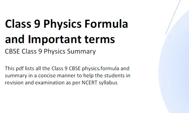 Download Class 9 Physics Formulas And Summary Pdf 4859