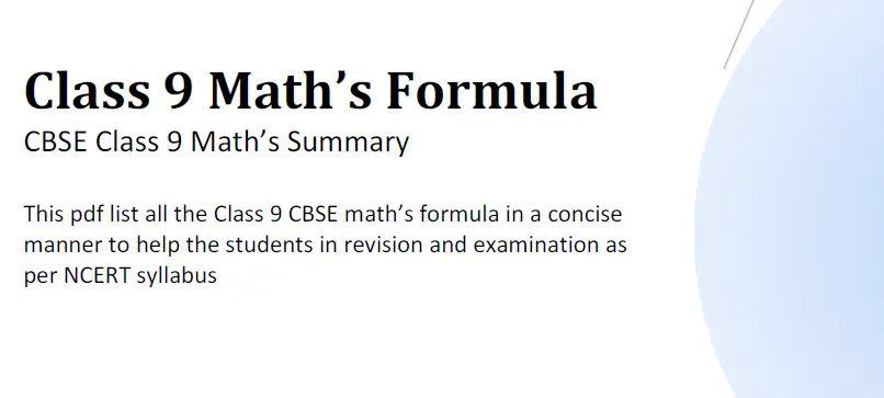 9th Grade Math Formula Chart