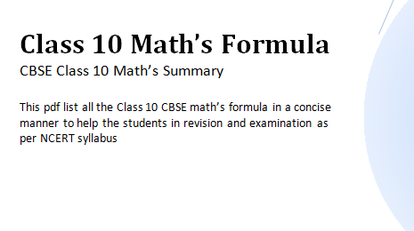 10th Math Formula Chart