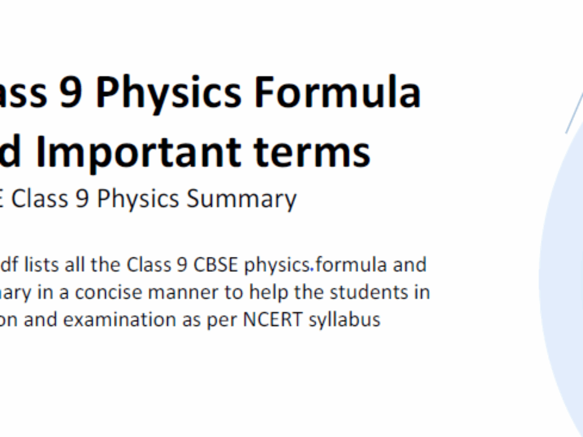 Physics Formulas For Class 9 Physics Formulas List