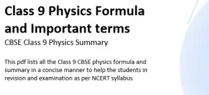 Class 9 Physics formulas and summary
