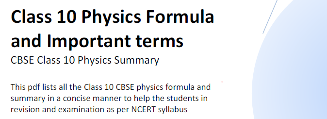 Download Class 10 Physics Formulas And Summary Pdf Physicscatalyst S Blog