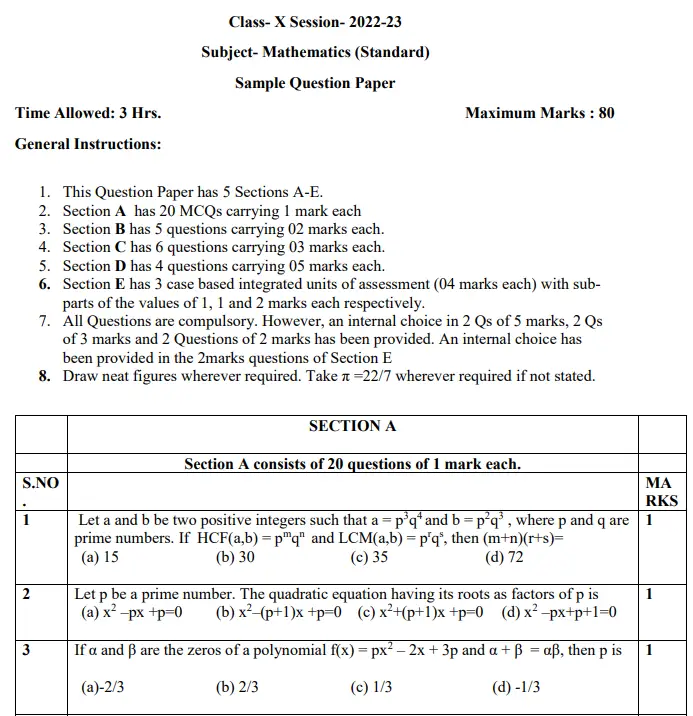 Sample Paper for Class 10 Board examination by CBSE( Updated for 2023)