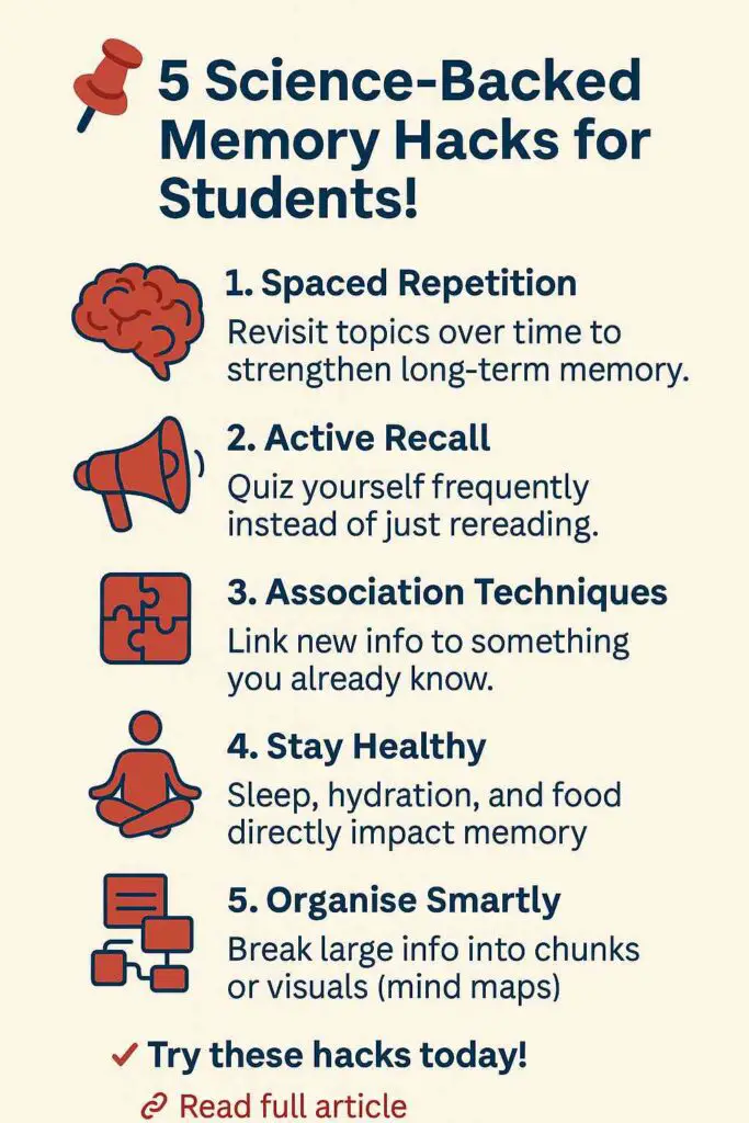 5 Science-Backed Memory Hacks for Students Infographic