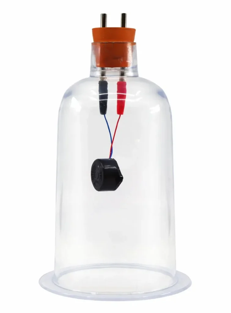 Bell jar experiment showing sound cannot travel in vacuum due to absence of air particles