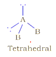 tetrahedral  arrangement of electron pairs with 2 lone pairs
