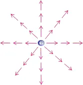 Electric field lines radiating outward from a single positive point charge