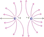 Electric field lines around two positive charges showing mutual repulsion