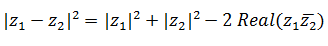 Square of the modulus of subtraction of complex number formula