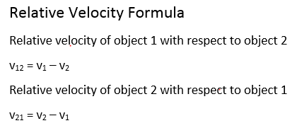Relative velocity Formula
